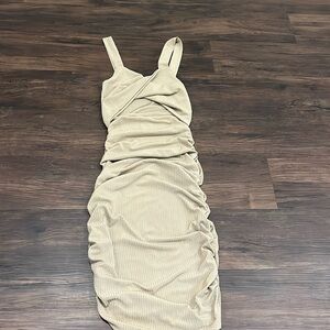 SHEIN cutout front ruched sides tan dress XS
